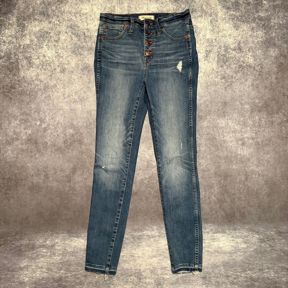 Madewell 10" High Rise Skinny Jeans Button Fly‎ Distressed Medium Wash Size 25